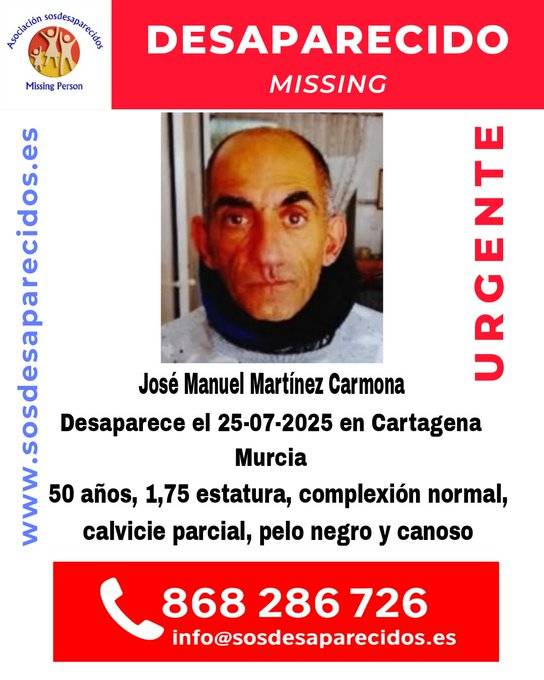 Activada la alerta por la desaparición de José Manuel Martínez Carmona en Cartagena