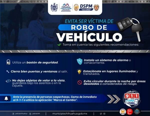 Emiten recomendaciones para evitar robos o daños a vehículos