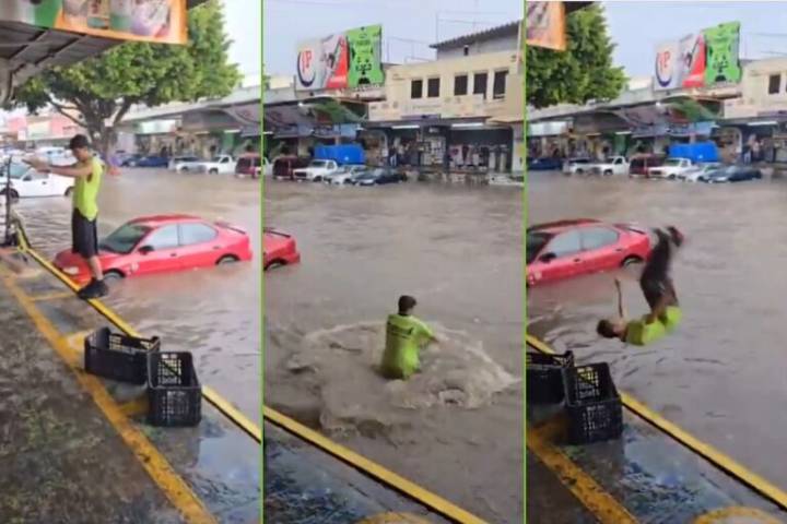 Torneo de clavados en Central de Abastos tras inundaciones en Guadalajara