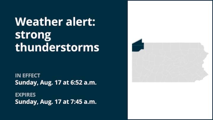 Update: Thunderstorms with pea-sized hail in Southern Erie and Crawford County Sunday – wind gusts reaching 40 mph