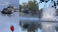 Helicóptero de bomberos sufrió aparatosa caída sobre estanque tras perder el control cuando recogía agua en Francia [VIDEO]