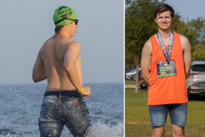 Ohio man competes in triathlon wearing jorts after losing bet — and still trounces the competition