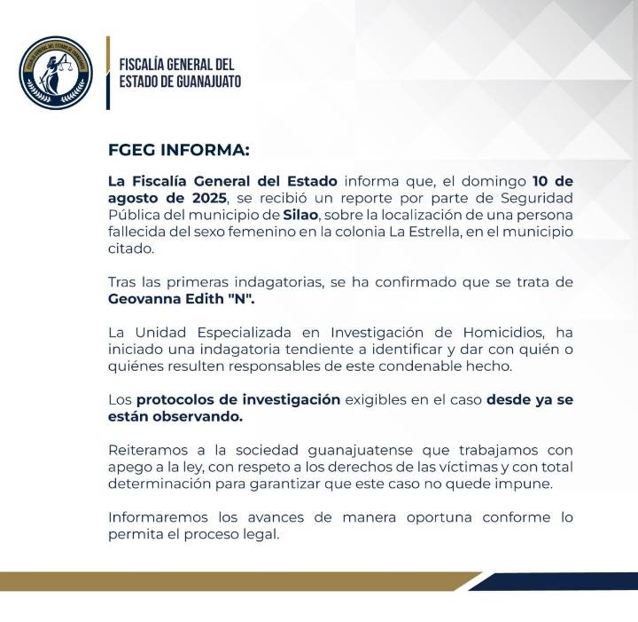 Fiscalía confirma investigación por asesinato de exlocutora, en Silao