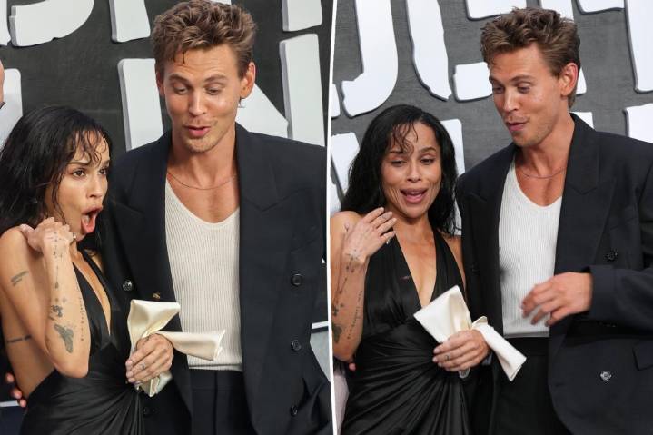 Austin Butler rescues Zoë Kravitz from bee at ‘Caught Stealing’ premiere