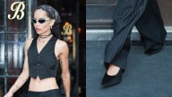 Zoë Kravitz's Satin Black Heels Elevate Saint Laurent Suit Look