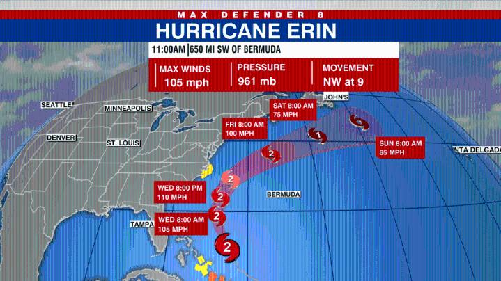 Hurricane Erin prompts tropical storm, surge warnings for North Carolina coast