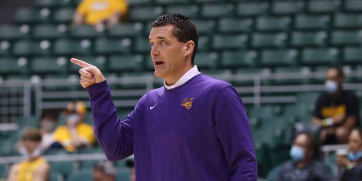UNI head men’s basketball coach Ben Jacobson receives five