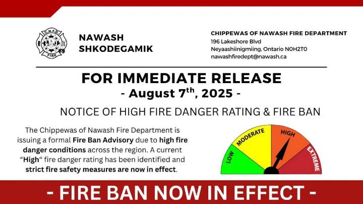 Chippewas Of Nawash Issue Fire Danger & Partial Fire Ban Notice