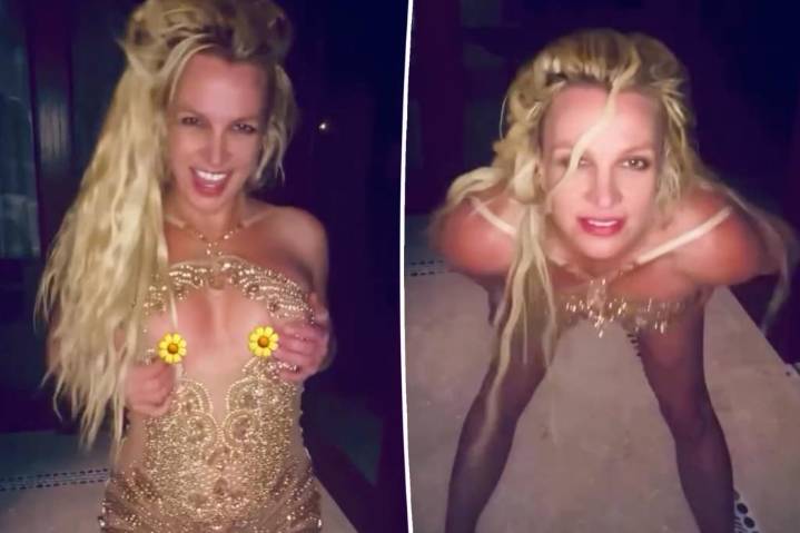 Britney Spears suffers wardrobe malfunction in gold minidress