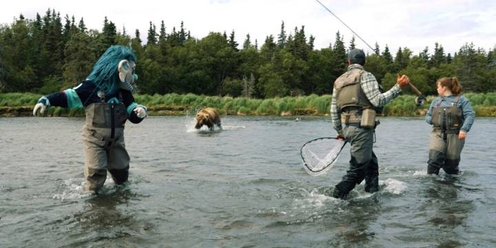 Kraken and troll meet bear: Pro hockey player, mascot surprised during promotional video shoot in Alaska