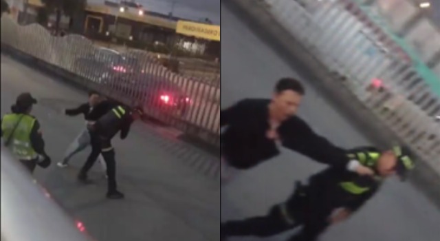 [VIDEO] No lo dejaron colar en Transmilenio y cogió a golpes a un policía