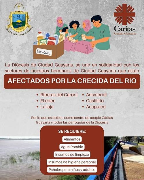Diócesis de Guayana recolecta insumos para damnificados