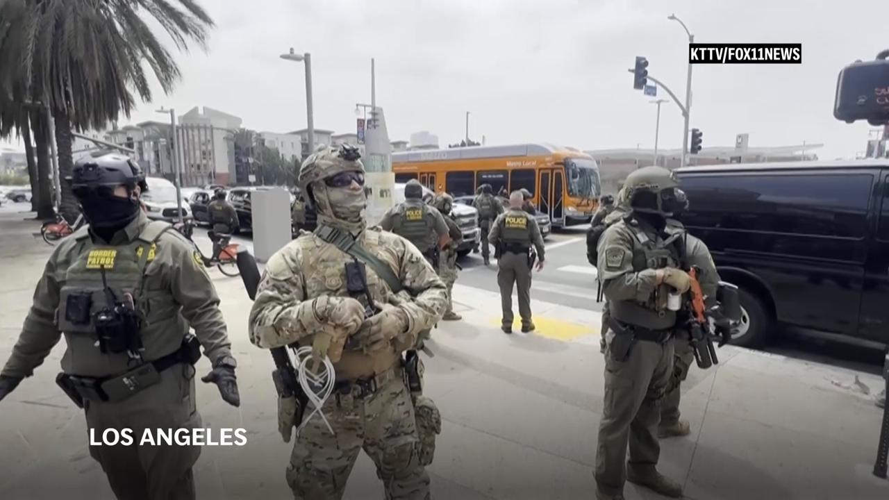 Border agents patrol outside California Gov. Newsom's speech in Los Angeles