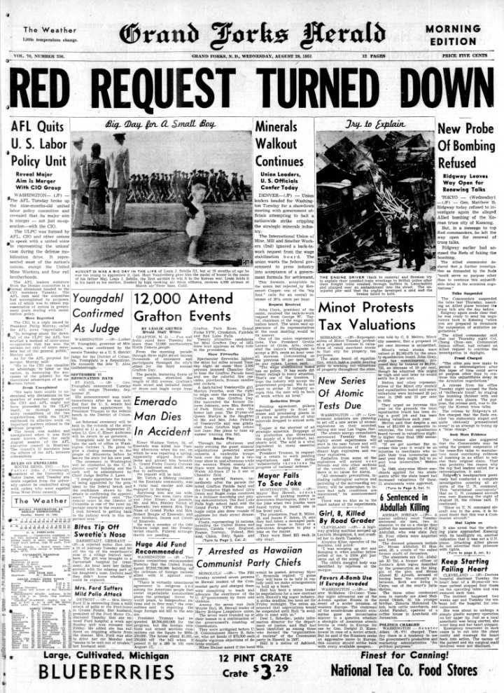 Today in History: August 29, 1951 - Workers needed for Red River Valley potato and sugarbeet harvest