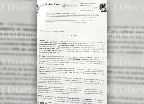Multan con 3 mdp a Municipio de Parral por extracción ilegal de material