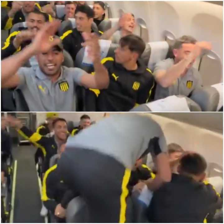 Video: el desborde de los jugadores de Peñarol en un vuelo de Aerolíneas Argentinas