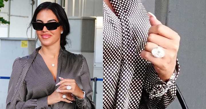 Cristiano Ronaldo’s Fiancée Georgina Rodriguez Shows Off Massive Engagement Ring Arriving in Italy for Venice Film Festival 2025 