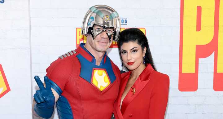John Cena Wears Peacemaker Costume to Season 2 Premiere with Wife Shay Shariatzadeh | Anissa Matlock, Danielle Brooks, David Denman, Frank Grillo, Freddie Stroma, James Gunn, Jennifer Holland, John Ce
