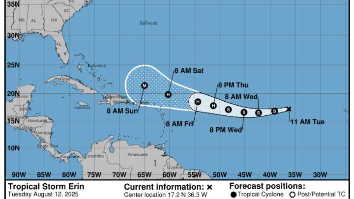 Tropical Storm Erin could become the first Atlantic hurricane of the 2025 season