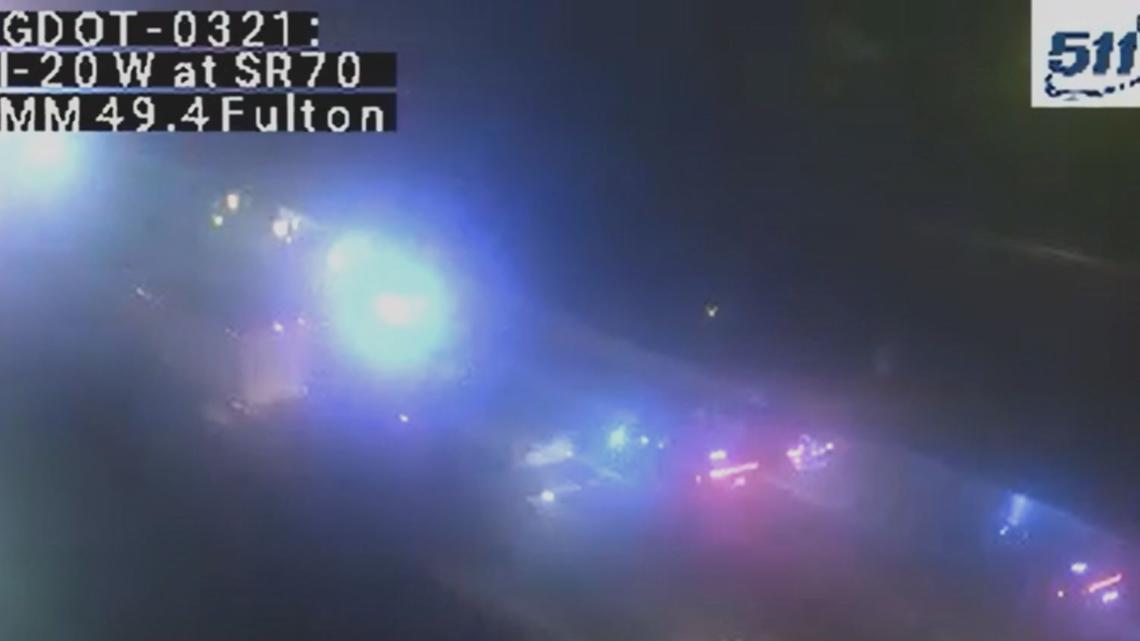 Police scene on I-20 East at Fulton Industrial