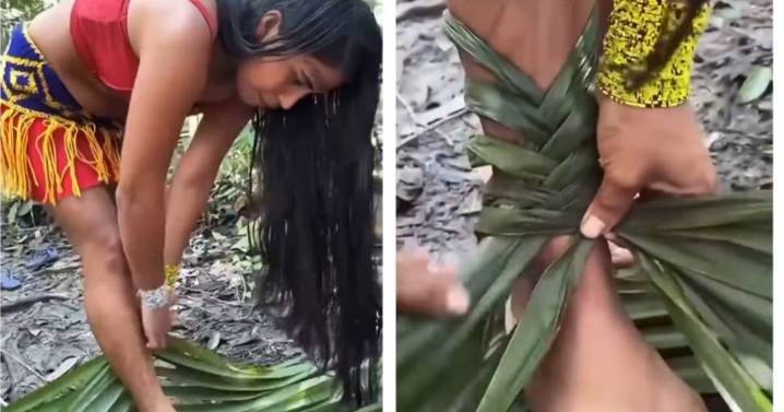 Mujer se viraliza al mostrar cómo elabora zapatos desde cero con hojas de palma