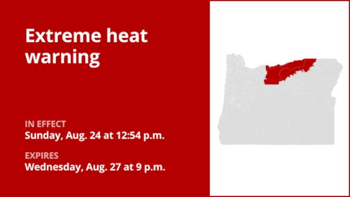 Extreme heat warning active for Oregon until Wednesday night – temperatures as high as 98 degrees