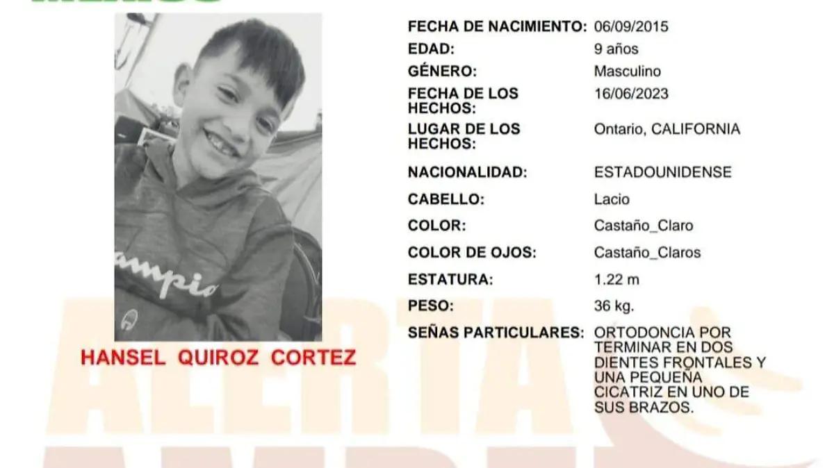 Activan Alerta Amber para encontrar a Hansel Quiroz de 9 años