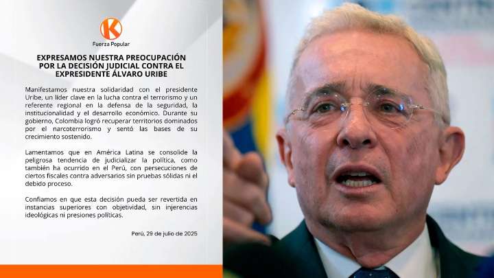 Fujimorismo apoya a Álvaro Uribe, expresidente de Colombia culpable de soborno y fraude