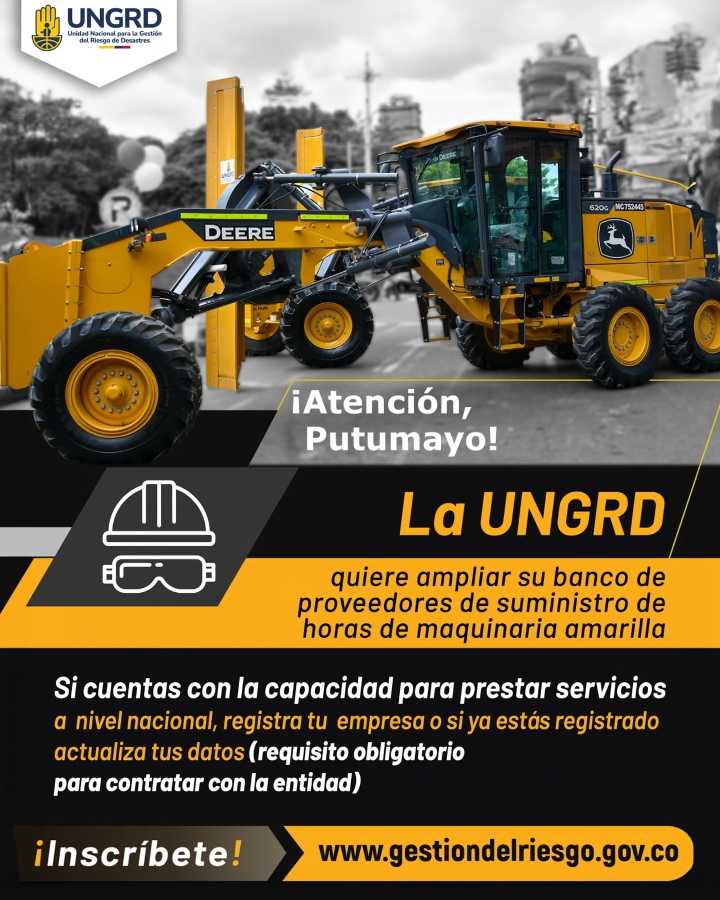 Convocatoria para Proveedores de Maquinaria Amarilla en Putumayo
