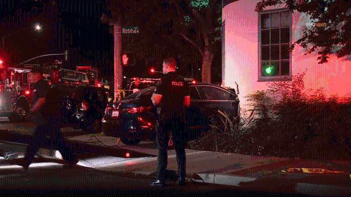 Chaotic crash sends car into Burbank building, hospitalizes pedestrian