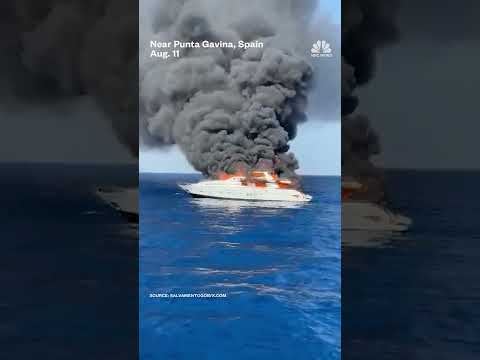 Video shows a yacht engulfed in flames off Spain's coast