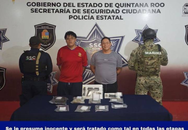 Detienen en Cancún a dos hombres por narcomenudeo y armas