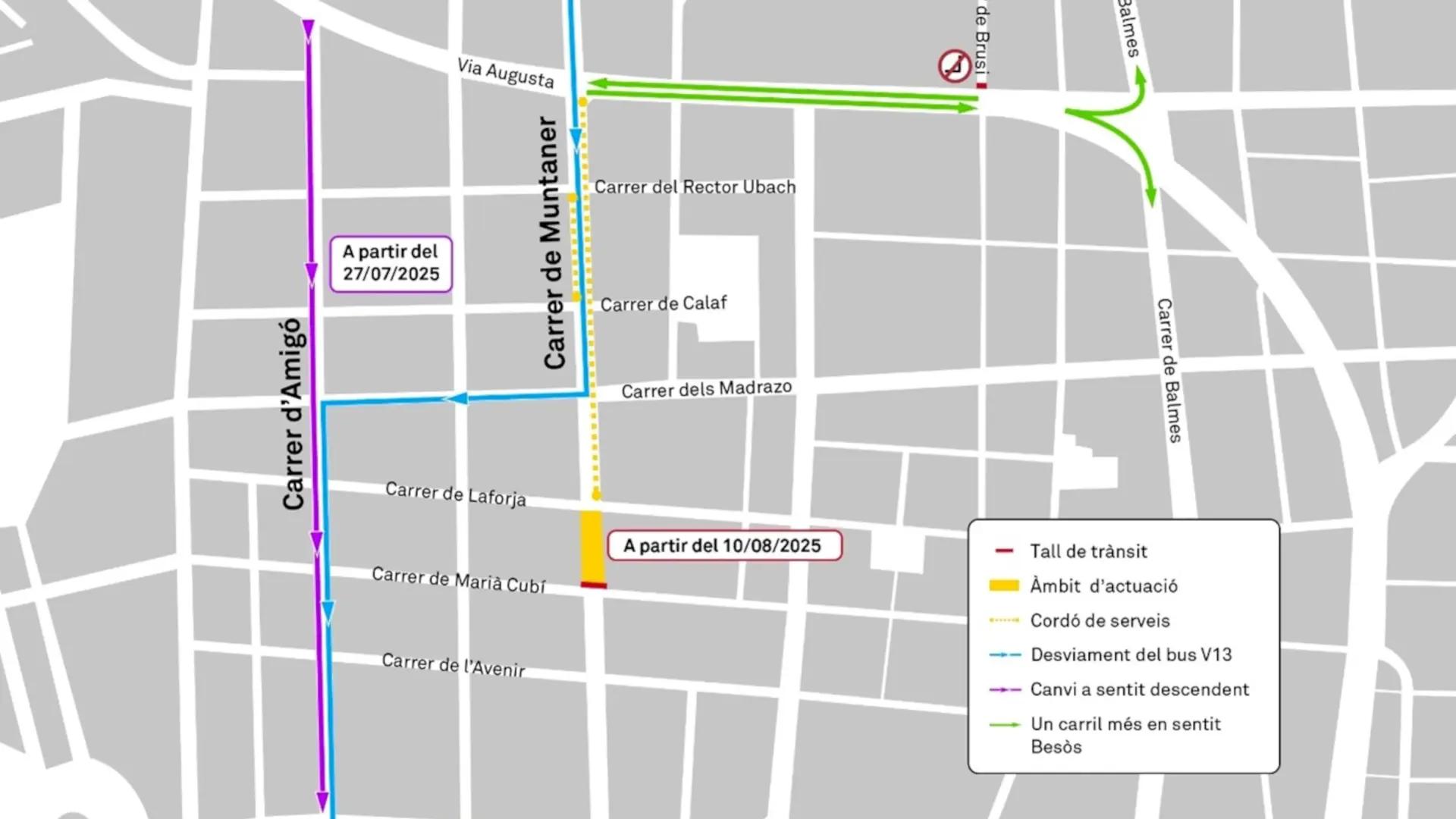 Las obras de la L8 obligan a cortar desde este domingo un tramo de la calle Muntaner de Barcelona durante más de un año