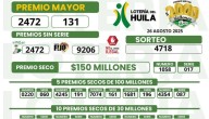 Todos los resultados de la Lotería del Huila y la Lotería de la Cruz Roja el 26 de agosto