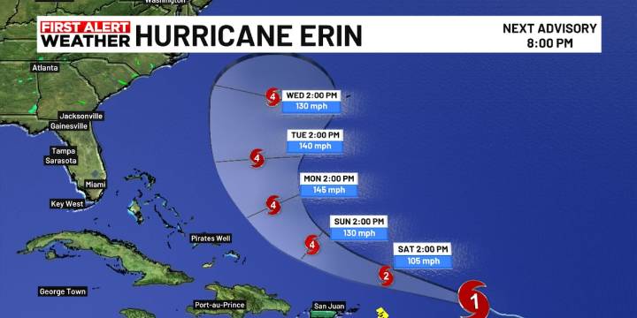 Hurricane Erin set to rocket to Category 4 — What it means for Florida