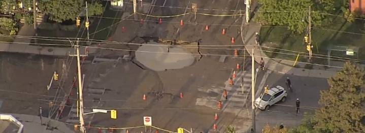 Massive sinkhole swallows east-end Toronto intersection