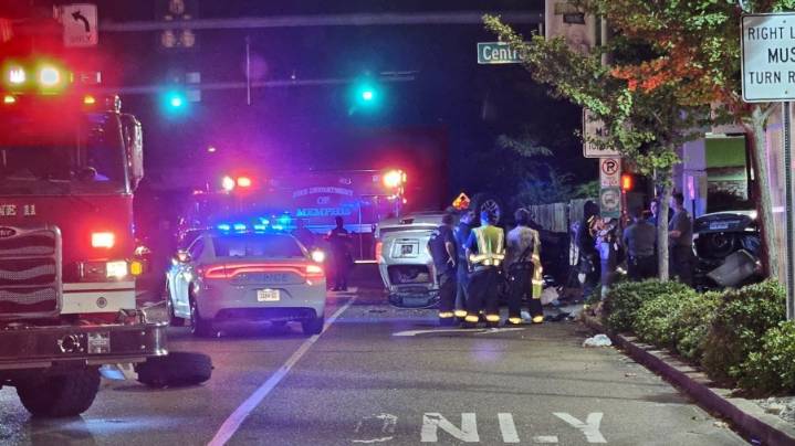 Overturned car in Midtown blocks Cooper St. at Central