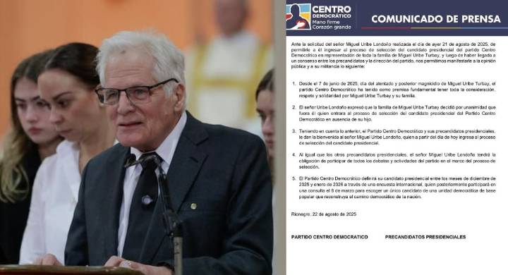 Padre de Miguel Uribe, será precandidato presidencial del Centro Democrático Así lo confirmó el partido a través de un comunicado.