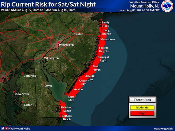 Strong rip currents to pose danger at Jersey Shore Saturday as new heat wave looms