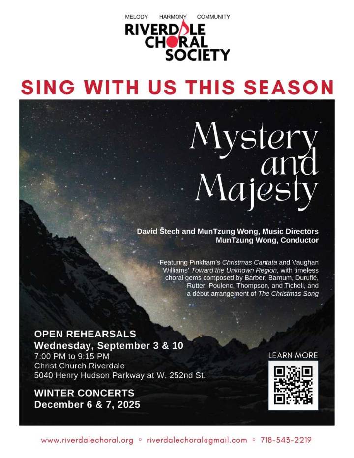 Riverdale Choral Society welcoming members for Fall 2025 season