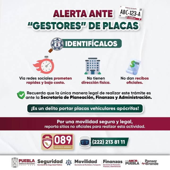 Alerta SSP sobre riesgos por tramitar placas de circulación con “gestores”