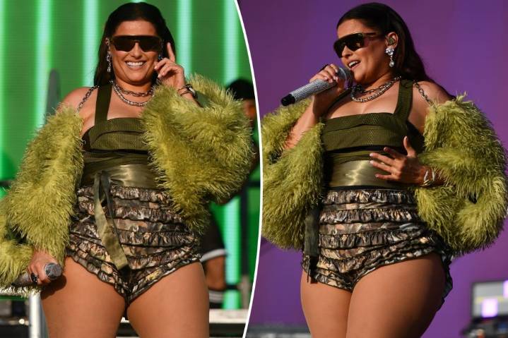 Nelly Furtado shows off curves in ruffled hot pants during Boardmasters Festival performance