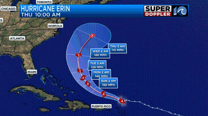 Blog: Pleasant weekend; Still tracking Erin, now Cat. 5 Hurricane
