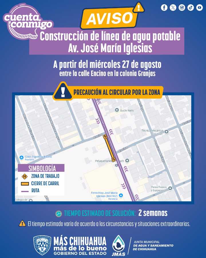 Trabajos de tubería en Chihuahua afectarán el tránsito por dos semanas