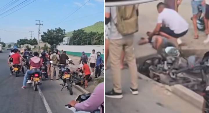 Pareja en motocicleta sufre accidente de tránsito en la Troncal del Caribe Fueron trasladados en una ambulancia hasta un centro asistencial.
