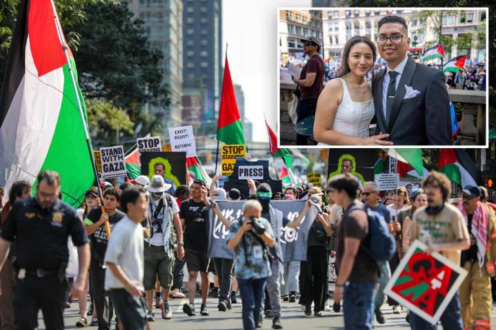 Couple gets married in midst of wild anti-Israel protest: "Nothing can stop love"