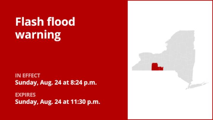 NY weather: Flash flood warning active for Chemung and Steuben counties until Sunday night triggered by thunderstorms