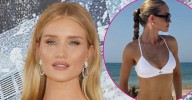 Rosie Huntington-Whiteley Strips Down to Tiny White Bikini on Beach Getaway: Photos
