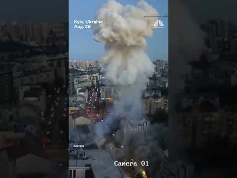 Security cameras capture Russian strikes on Kyiv