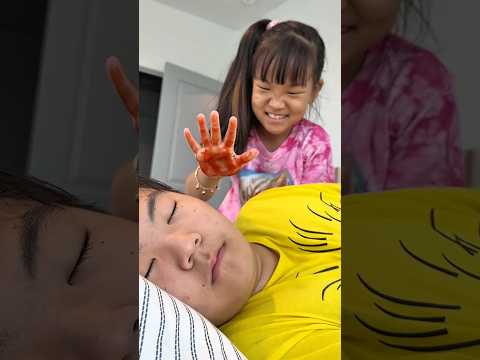 Putting paint on my sleeping brother 🥴😂 LeoNata family #shorts